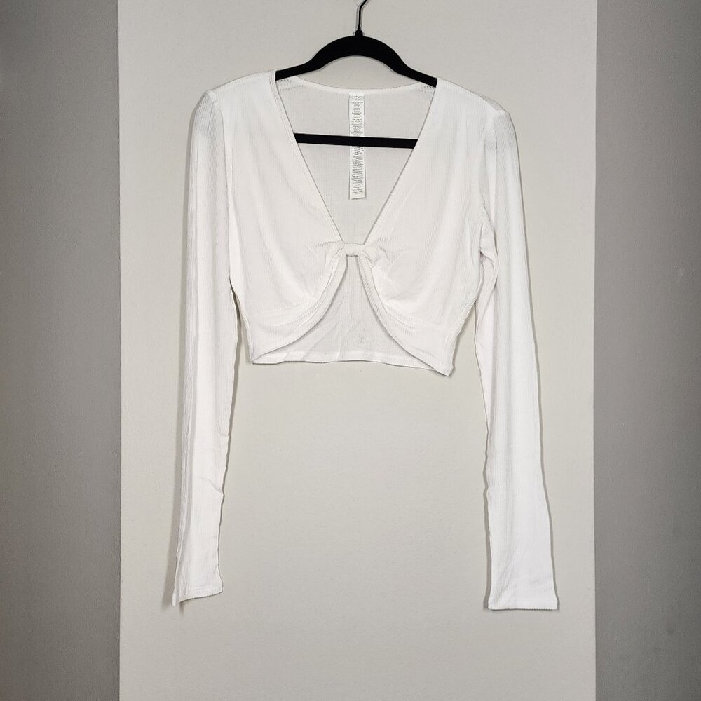 ALO Yoga Ribbed Knotty Long Sleeve cropped top size L white NWOT